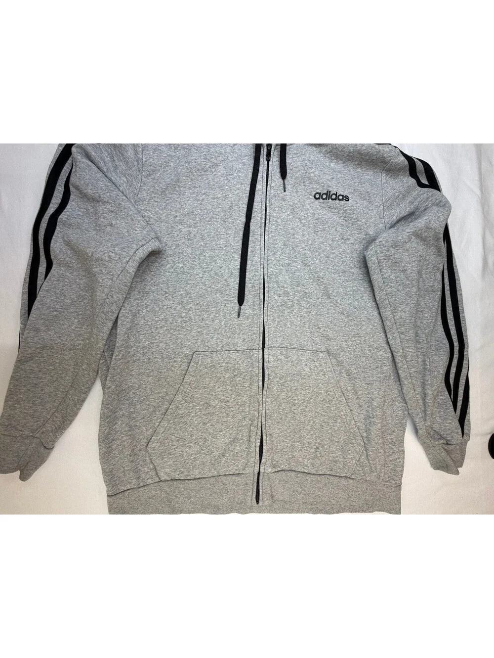 Adidas Men's Hoodie Sweatshirt Full Zip Front Pockets Logo Size XL Grey